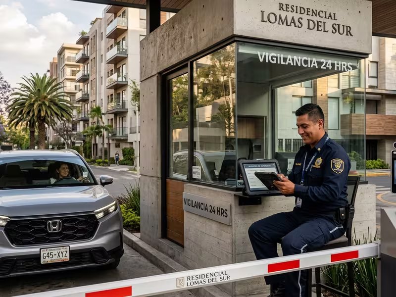 Caseta de control en el acceso de un condominio residencial