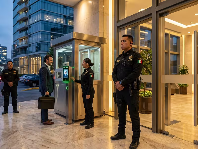 Equipo de seguridad SEPRICO en acceso de condominio residencial