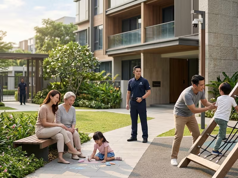 Familia segura en fraccionamiento residencial