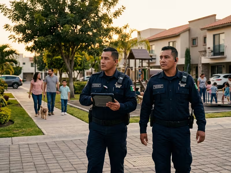 Guardia de seguridad en patrullaje perimetral de condominio
