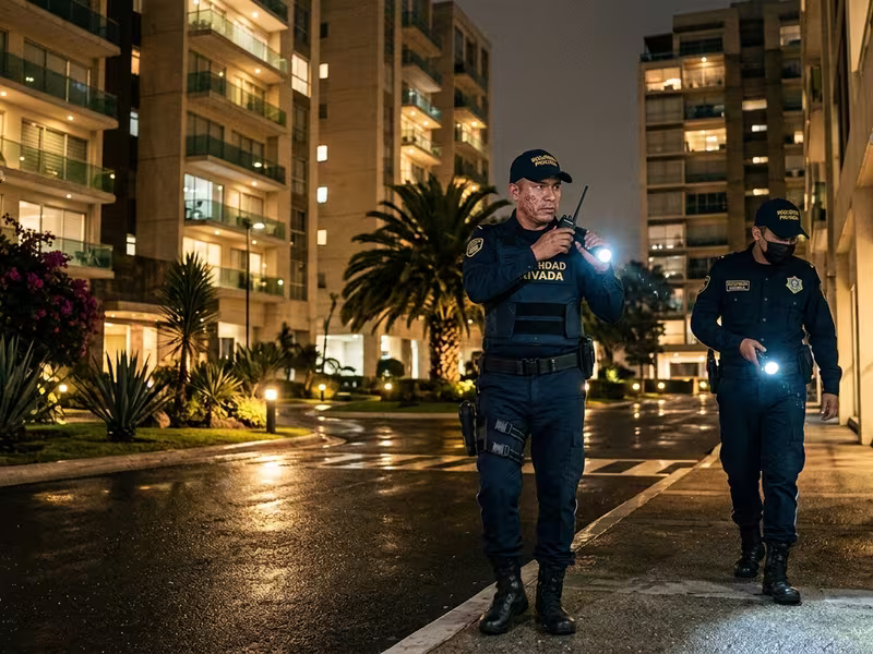 Rondín de personal de seguridad en el interior de un condominio