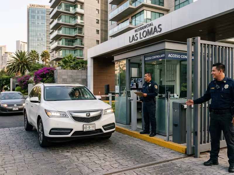 Guardia uniformado en condominio de Cuajimalpa